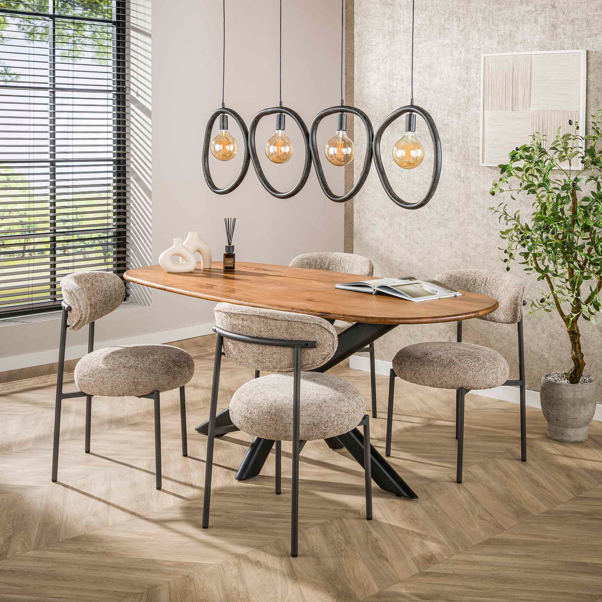 Hanglamp Nova 4-lichts Zwart Metaal 140 cm
