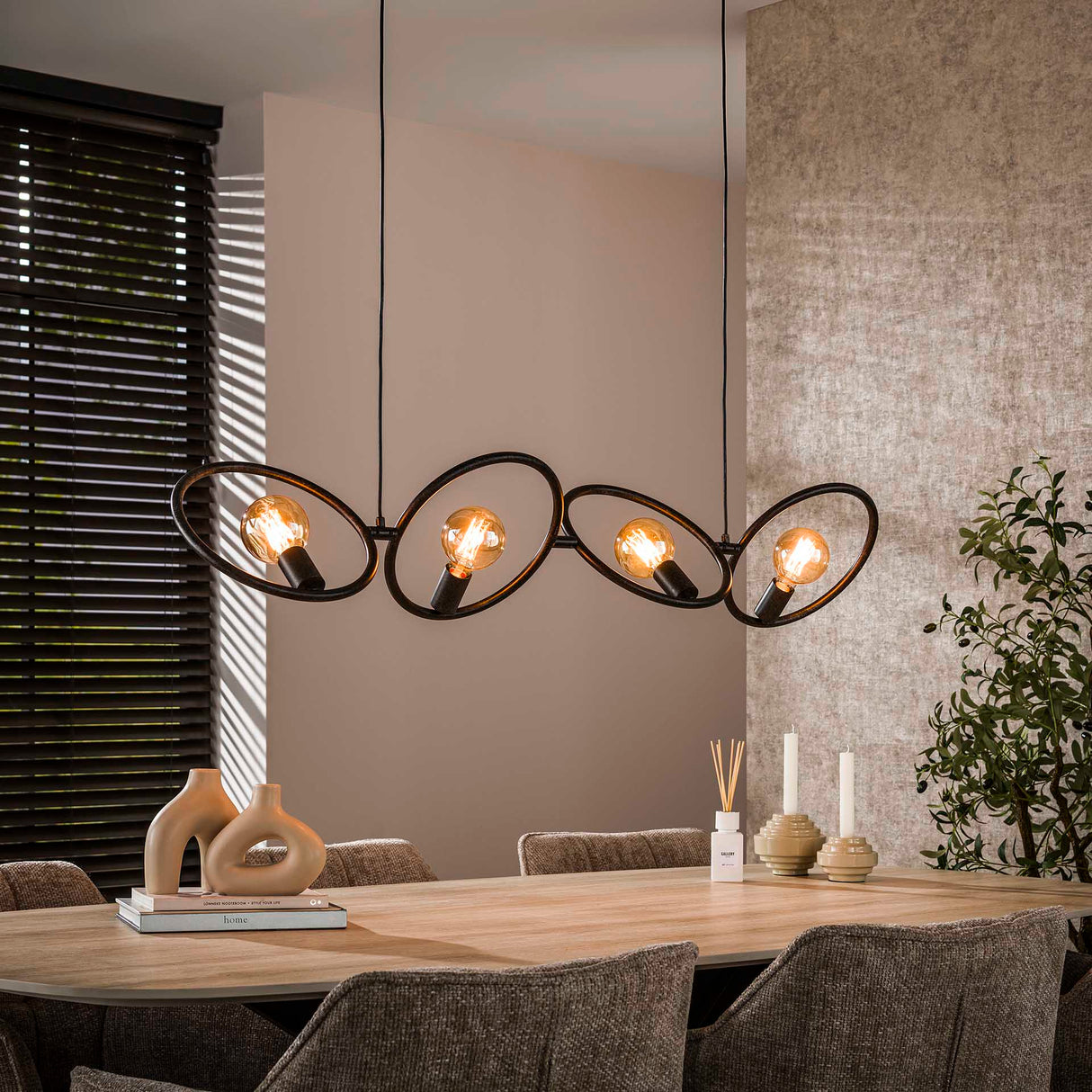 Industriële hanglamp Liva 4-lichts zwart metaal