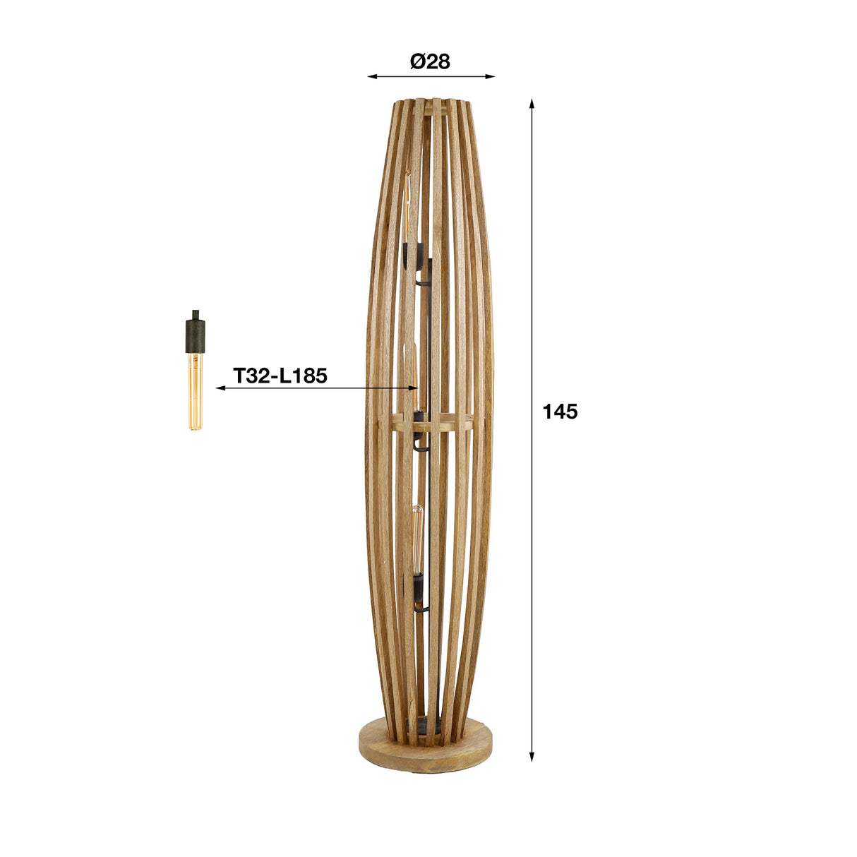 Vloerlampen - Vloerlamp Jalou mangohout 3 lichtbronnen - Dimehouse