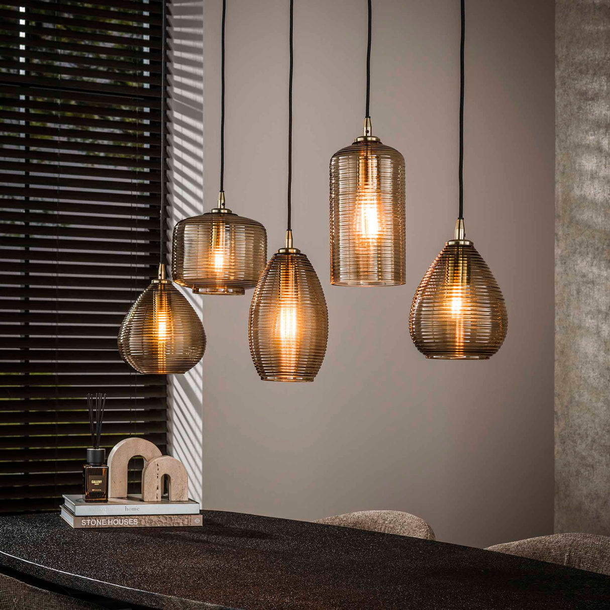 Hanglamp Axis 5-lichts rookglas bruin horizontaal
