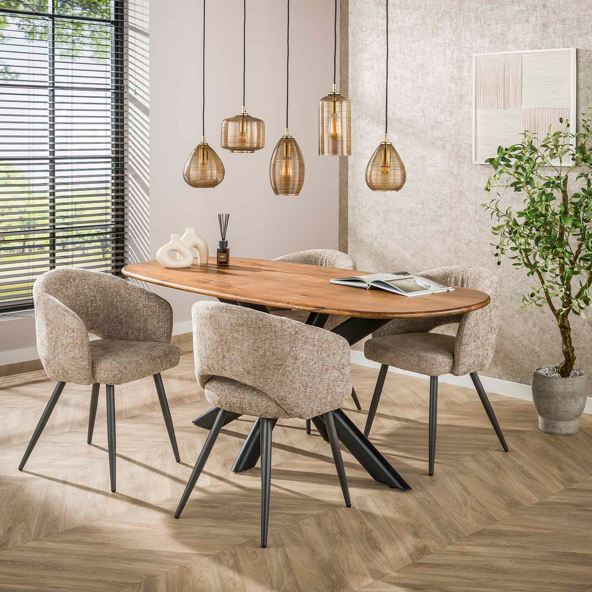 Hanglamp Axis 5-lichts rookglas bruin horizontaal