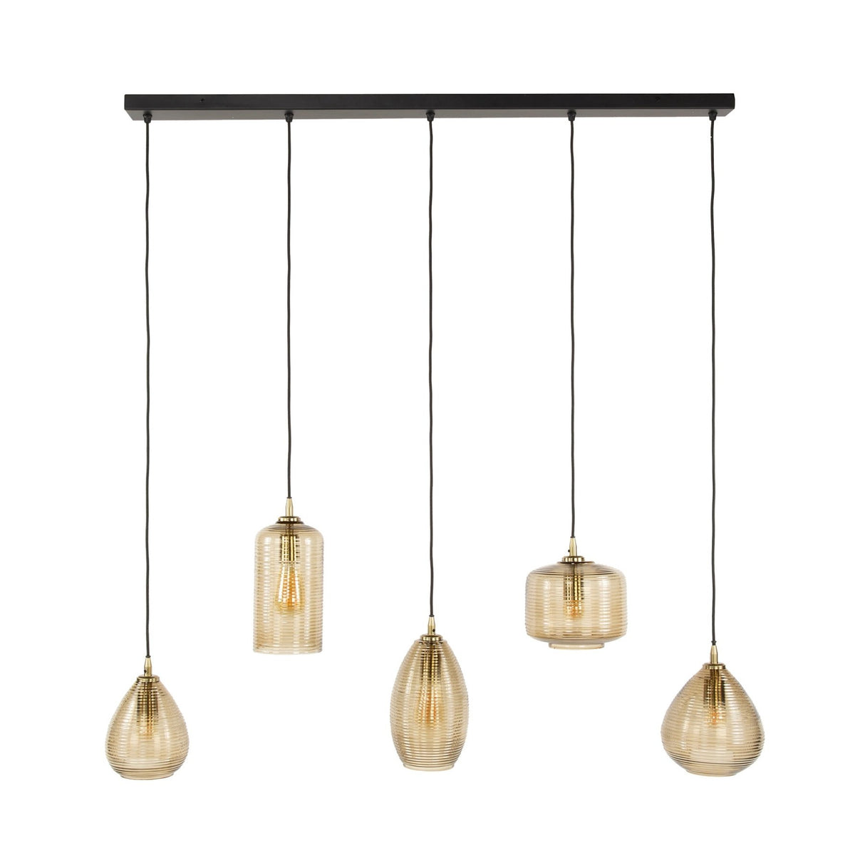 Lámpara colgante Axis de 5 luces, vidrio ahumado marrón, horizontal 