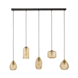 Lámpara colgante Axis de 5 luces, vidrio ahumado marrón, horizontal 