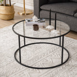 Mesa de salón de vidrio redonda de 80 cm Barlin - Estructura negra 