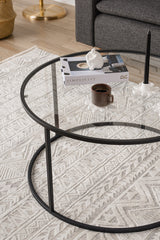 Mesa de salón de vidrio redonda de 80 cm Barlin - Estructura negra 