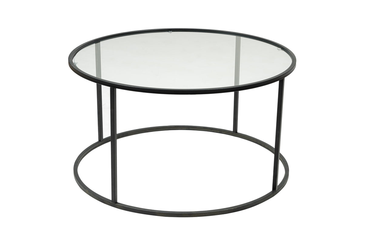 Mesa de salón de vidrio redonda de 80 cm Barlin - Estructura negra 
