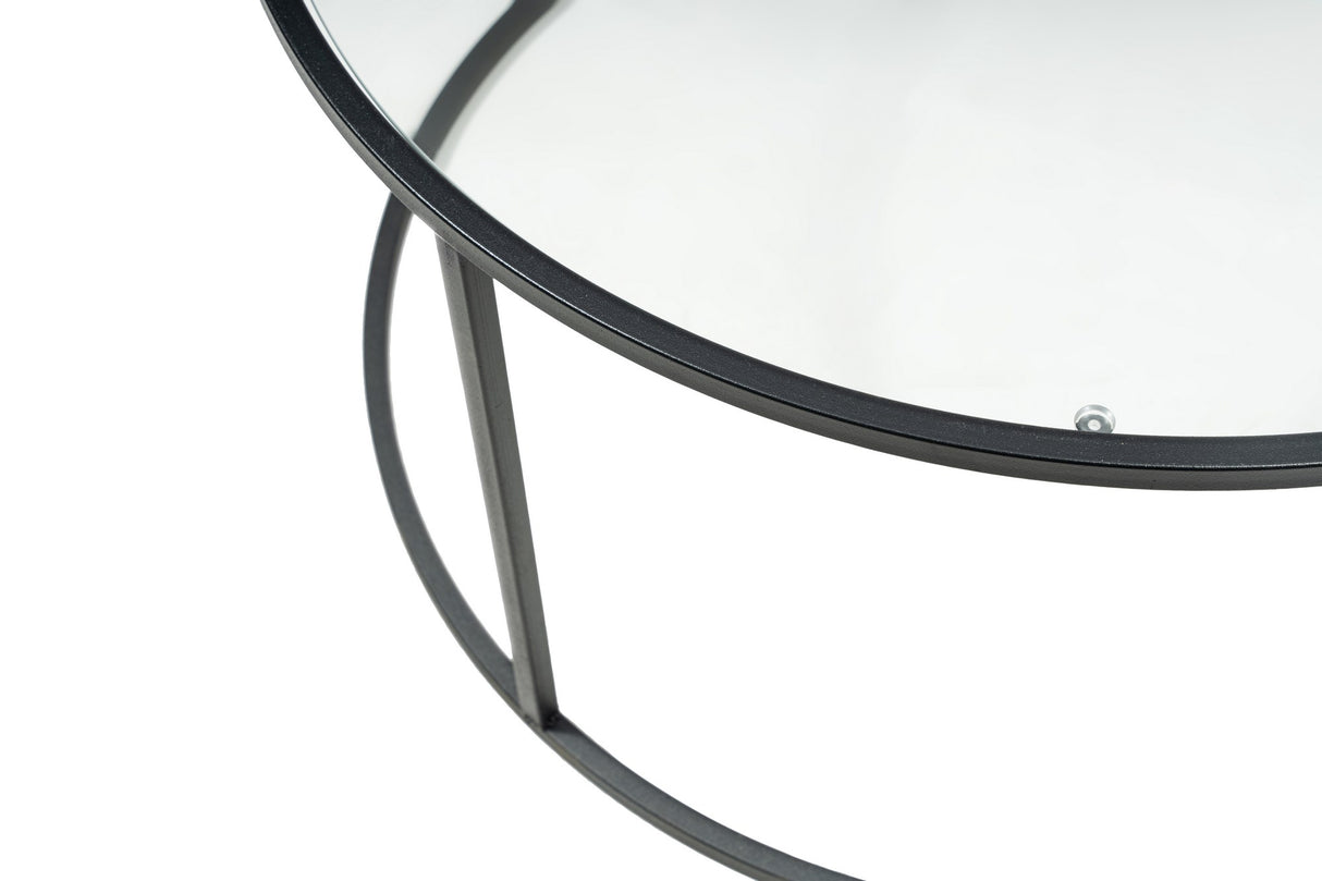 Mesa de salón de vidrio redonda de 80 cm Barlin - Estructura negra 