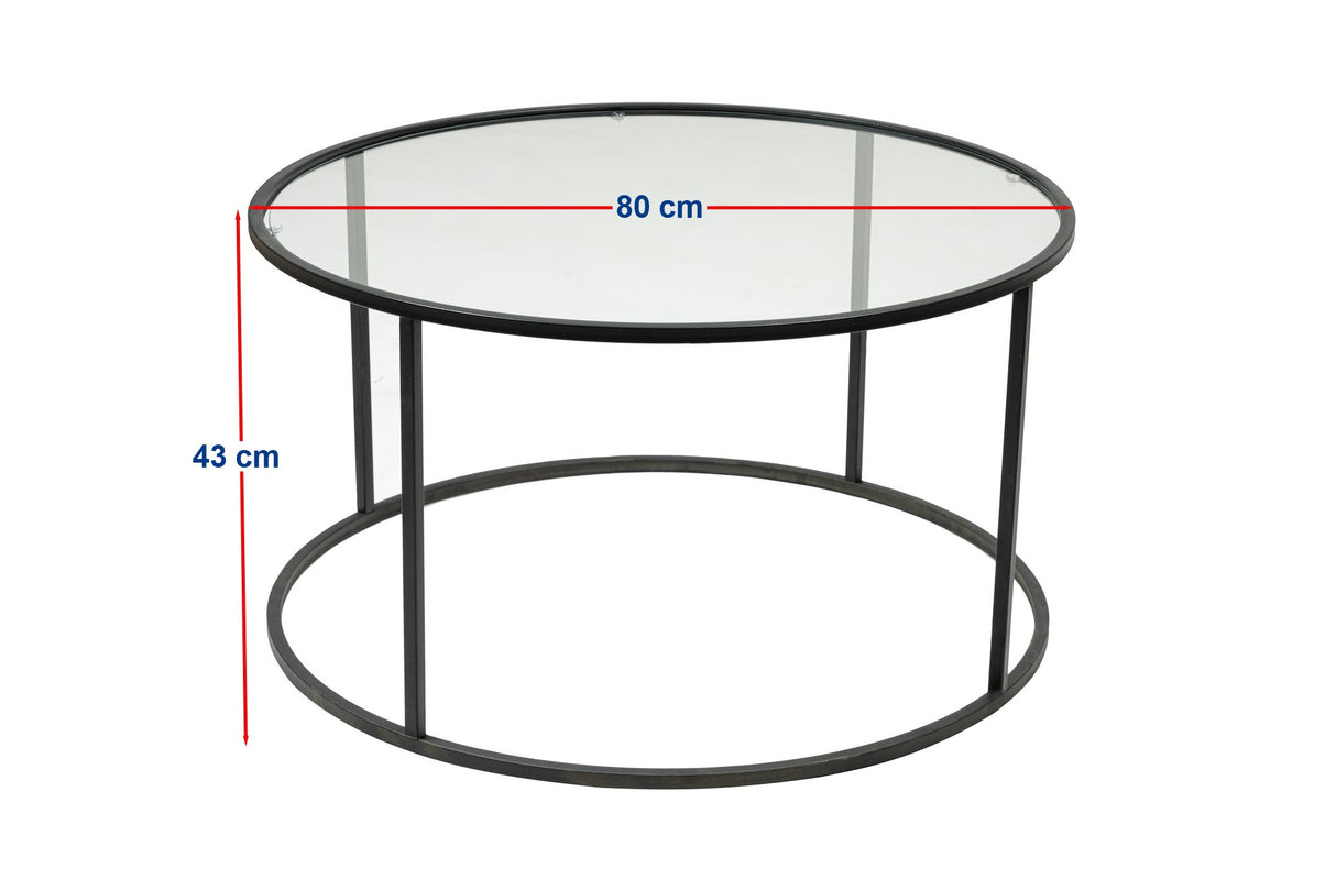 Mesa de salón de vidrio redonda de 80 cm Barlin - Estructura negra 