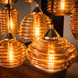 Lámpara colgante Mali 15 luces vidrio acanalado color ámbar 