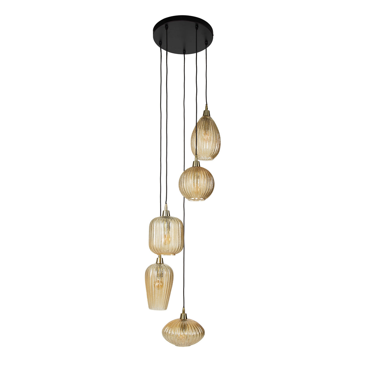 Hanglampen - Glazen Hanglamp Olaf 5 - lichts Amber Goud - Dimehouse