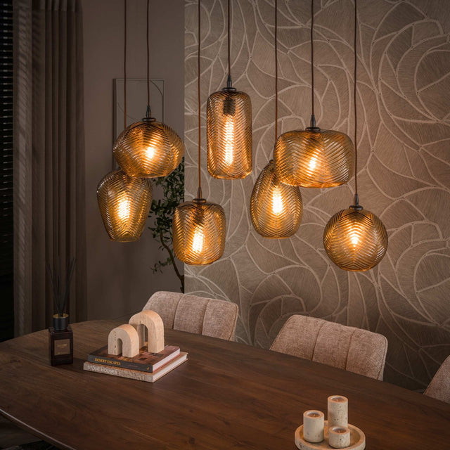 Hanglampen - Hanglamp 7 - lichts bruin reliëf glas Chen - Dimehouse