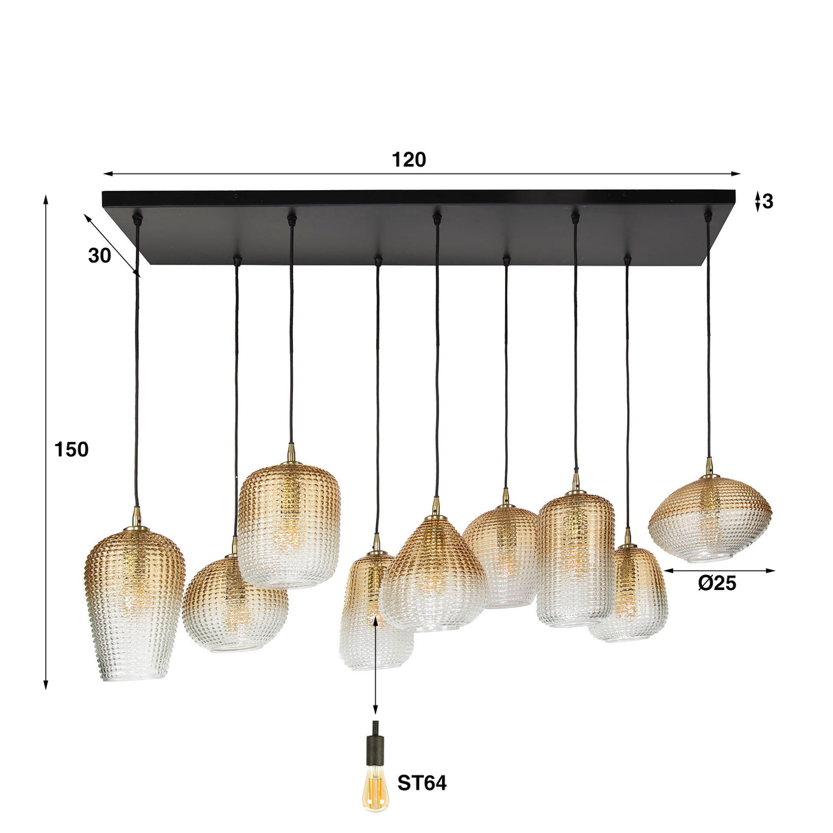 Hanglampen - Glazen hanglamp Feline 9L amberkleurig - Dimehouse
