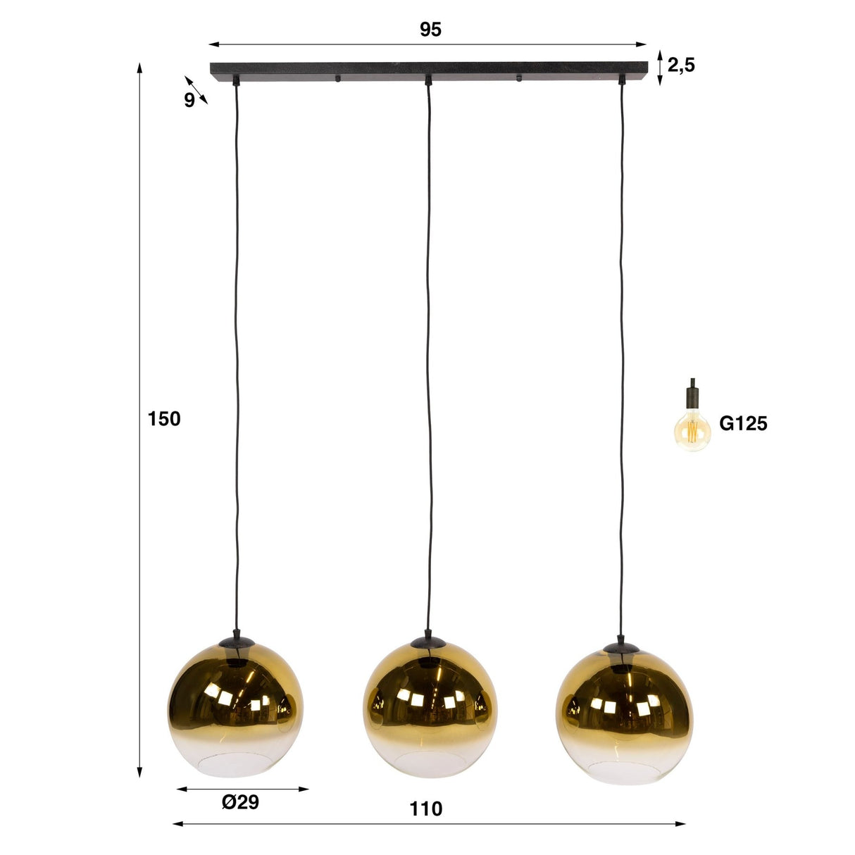 Lámpara colgante de cristal Juliette 3 luces cristal dorado