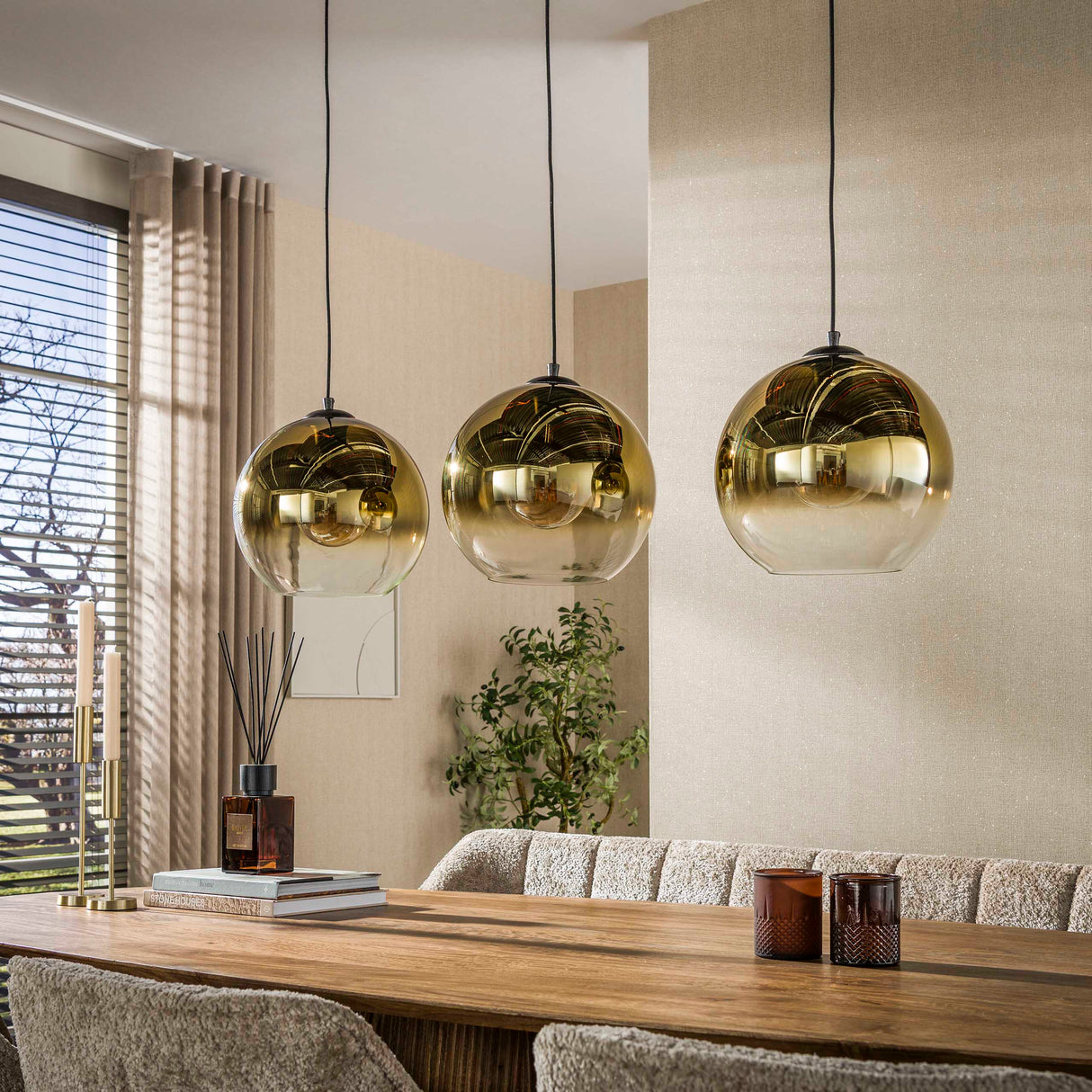 Lámpara colgante de cristal Juliette 3 luces cristal dorado