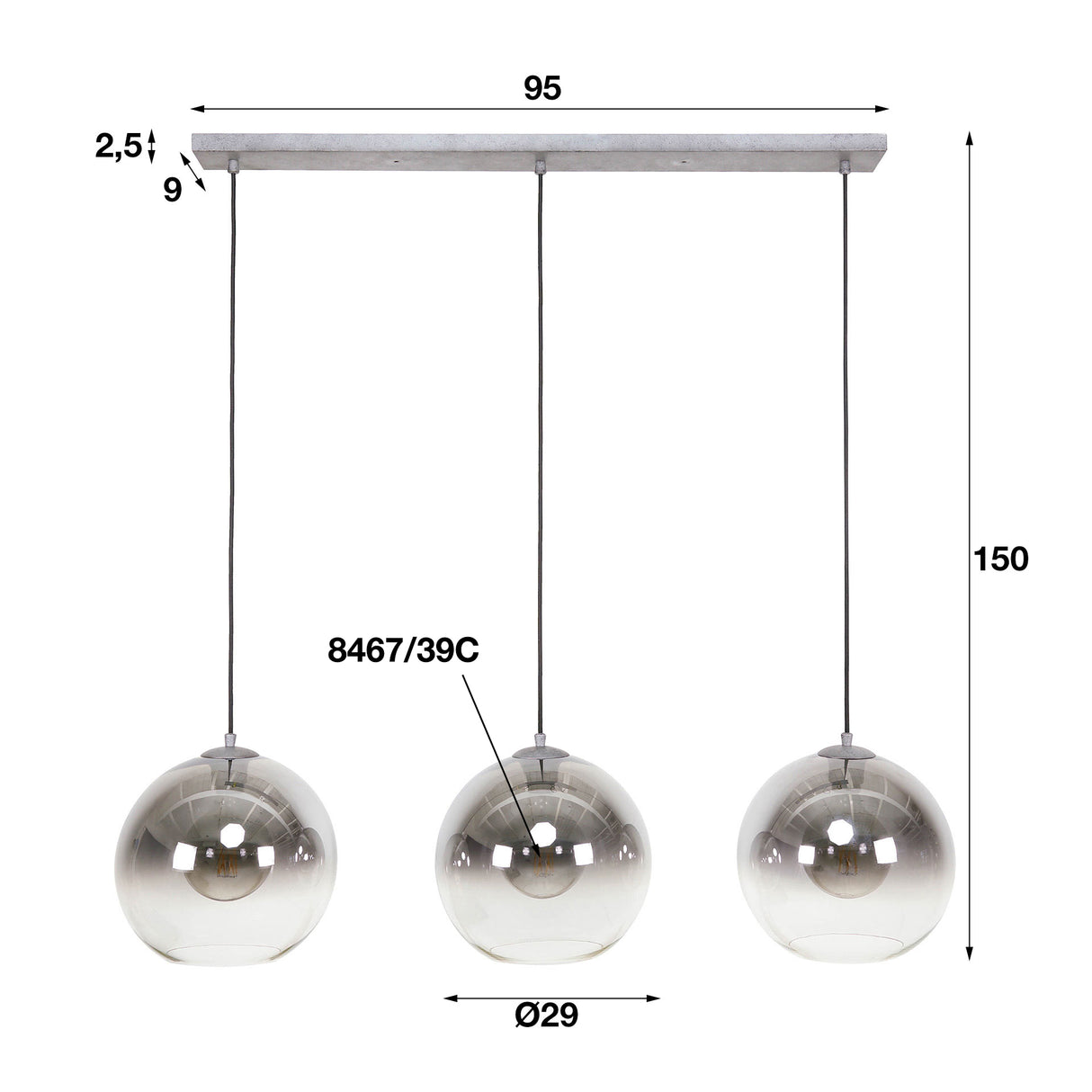Hanglampen - Glazen hanglamp Juliette 3 - lichts smokey glass - Dimehouse