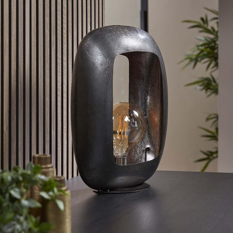 Lámpara de mesa industrial Selma L Níquel negro ovalado
