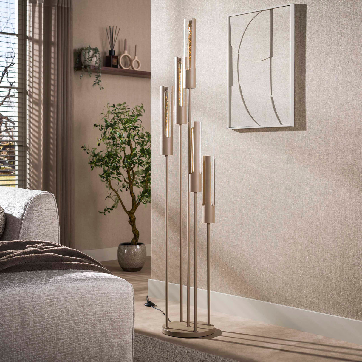 Vloerlamp Judy 5-lichts getrapt beige