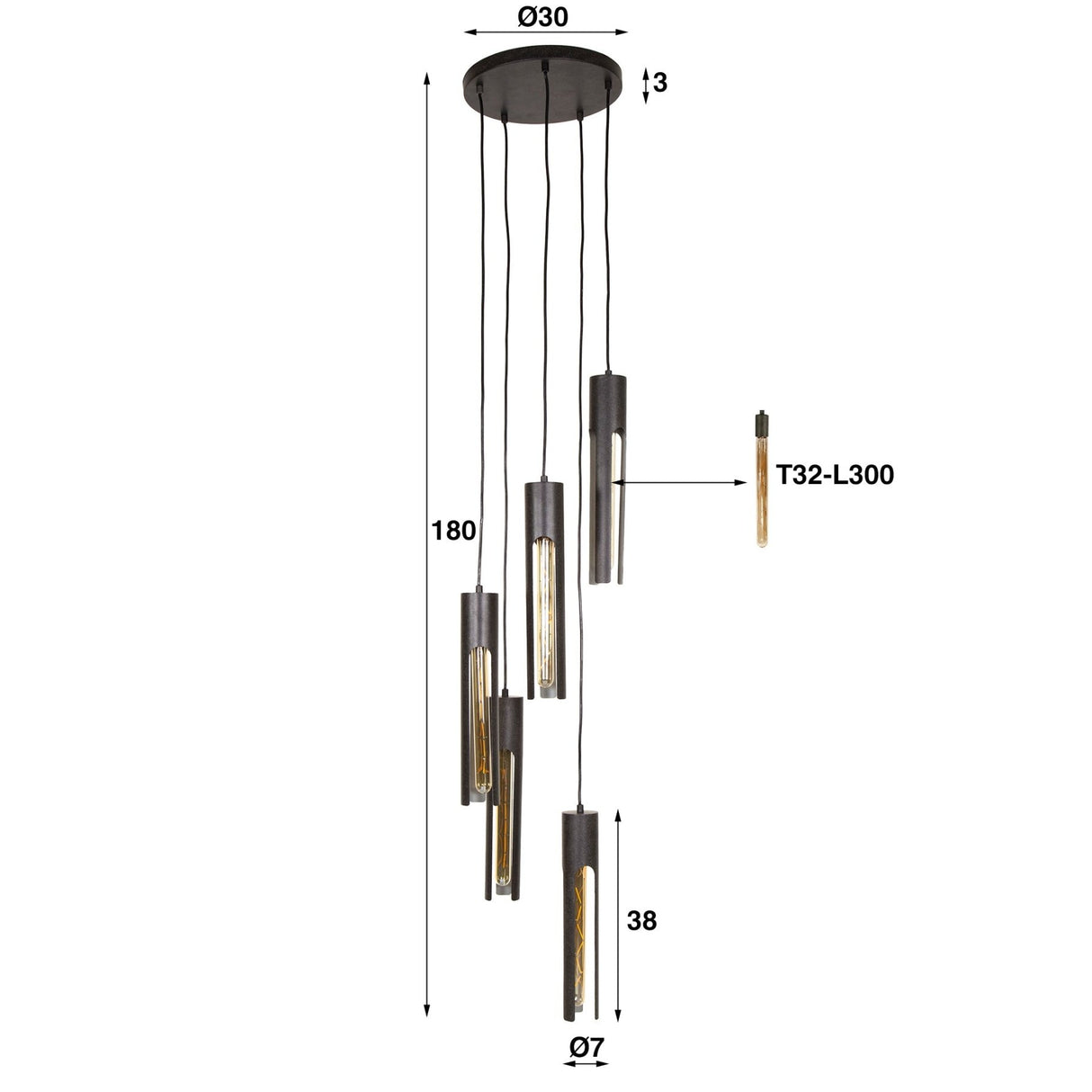 Hanglamp Judy 5-lichts getrapt zwart