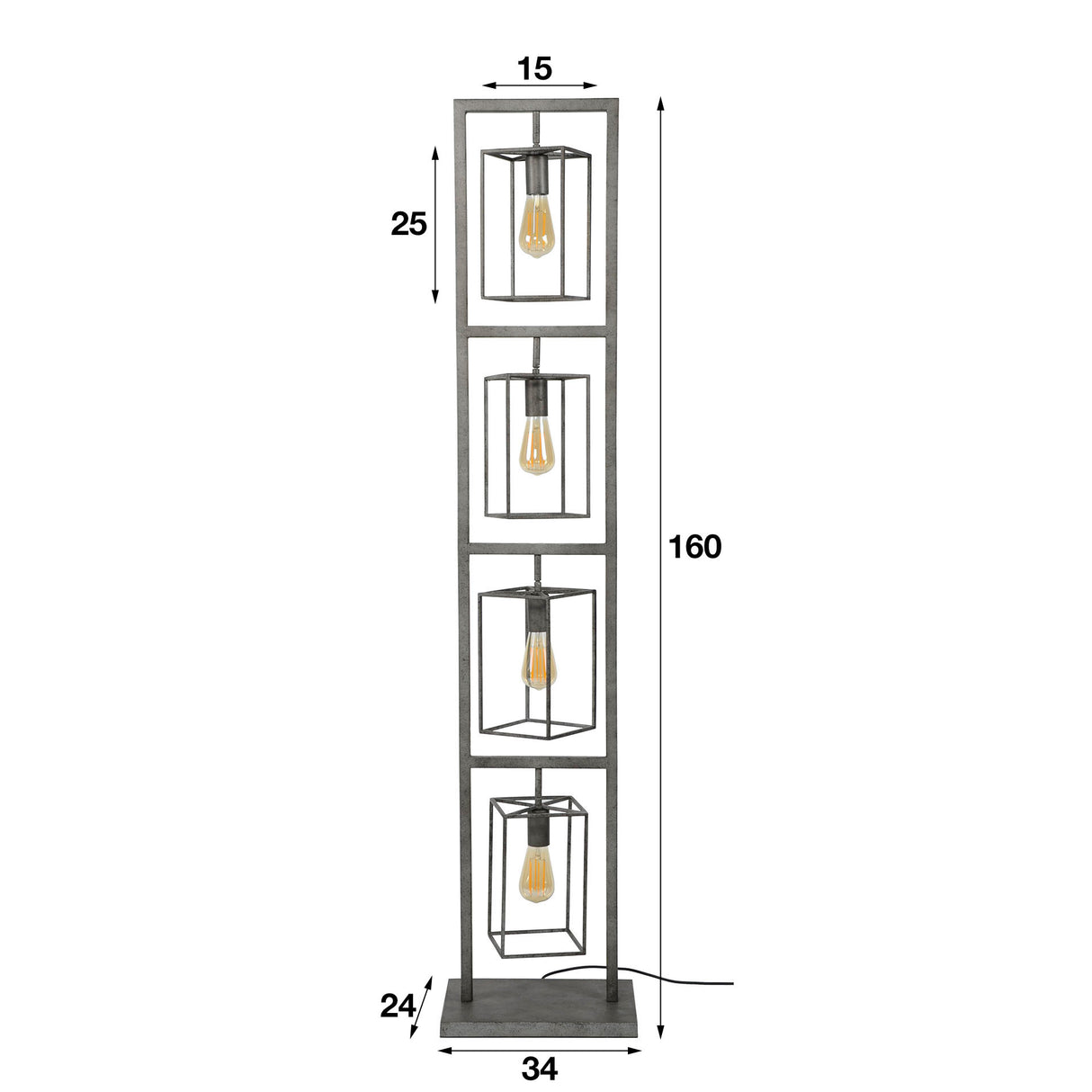 Vloerlamp Hardin DH Interior Zilver LxBxH 166x39x29 Zilver Witfoto maatindicatie