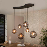 Lámpara industrial Nova negra de 6 luces con barra de 135 cm 