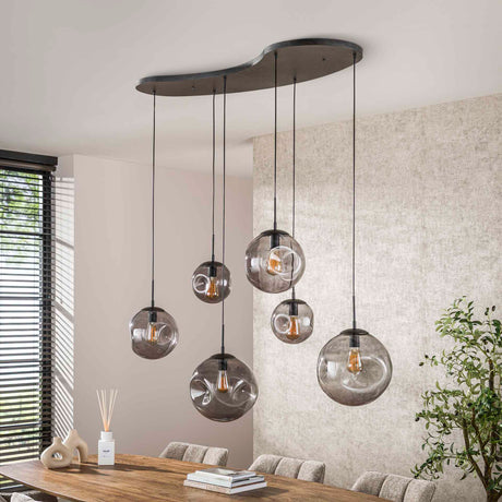Industriële Hanglamp Nova Zwart 6-lichts Balk 135 cm