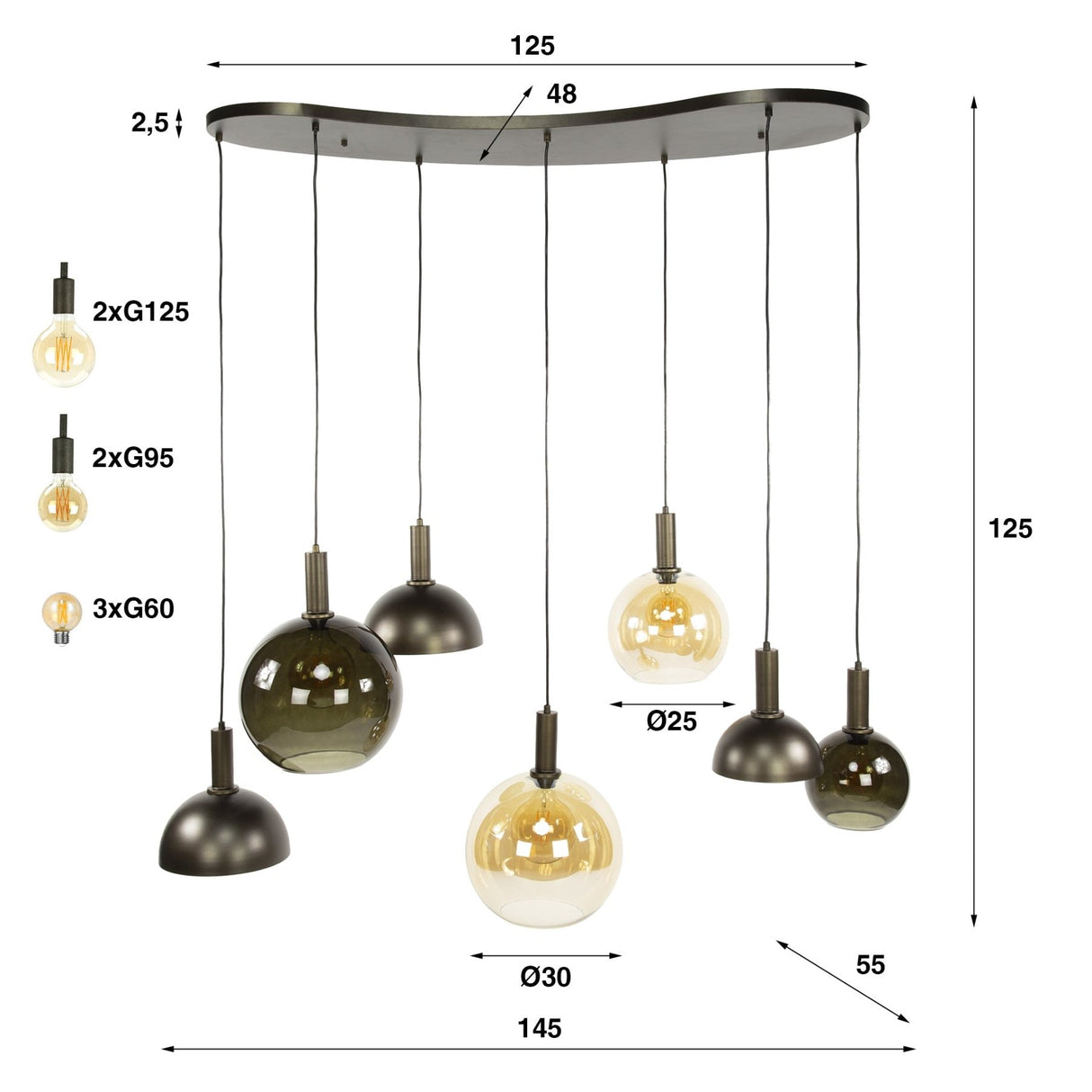 Cluster Hanglamp Sienna 7-lichts – Bruin