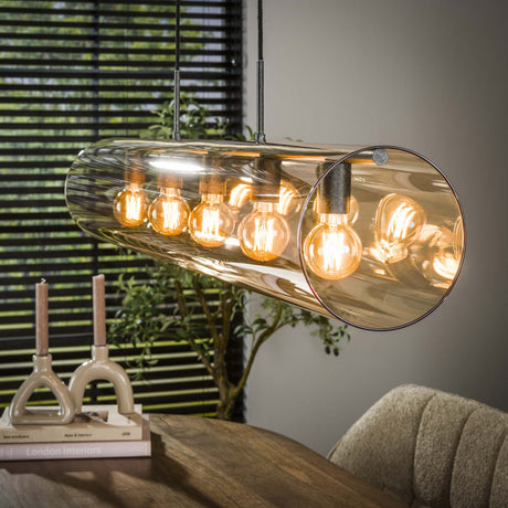 Lámpara colgante Cai 5 luces de vidrio ámbar