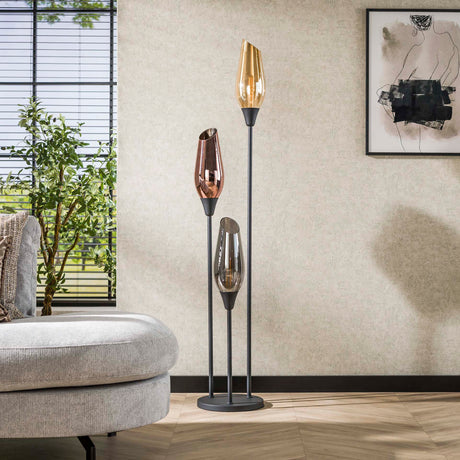 Vloerlamp Nova 3-lichts zwart met glasbollen