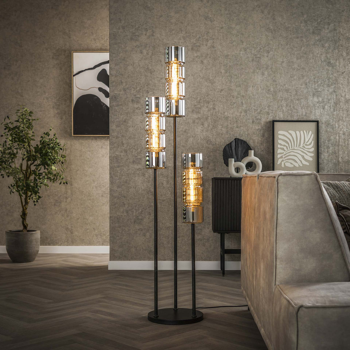 Vloerlampen - Vloerlamp Kik 3 - lichts getrapt cylinder glas - Dimehouse