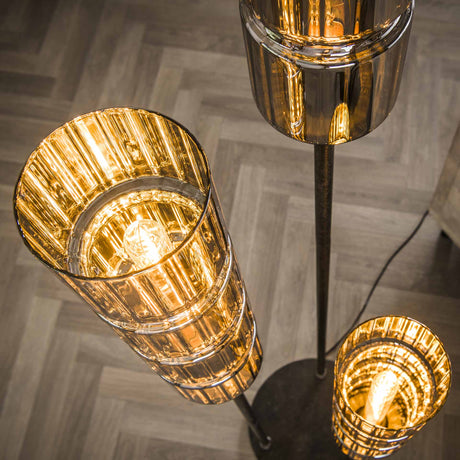 Lámpara de piso Kik 3 luces pateadas cilindro vidrio