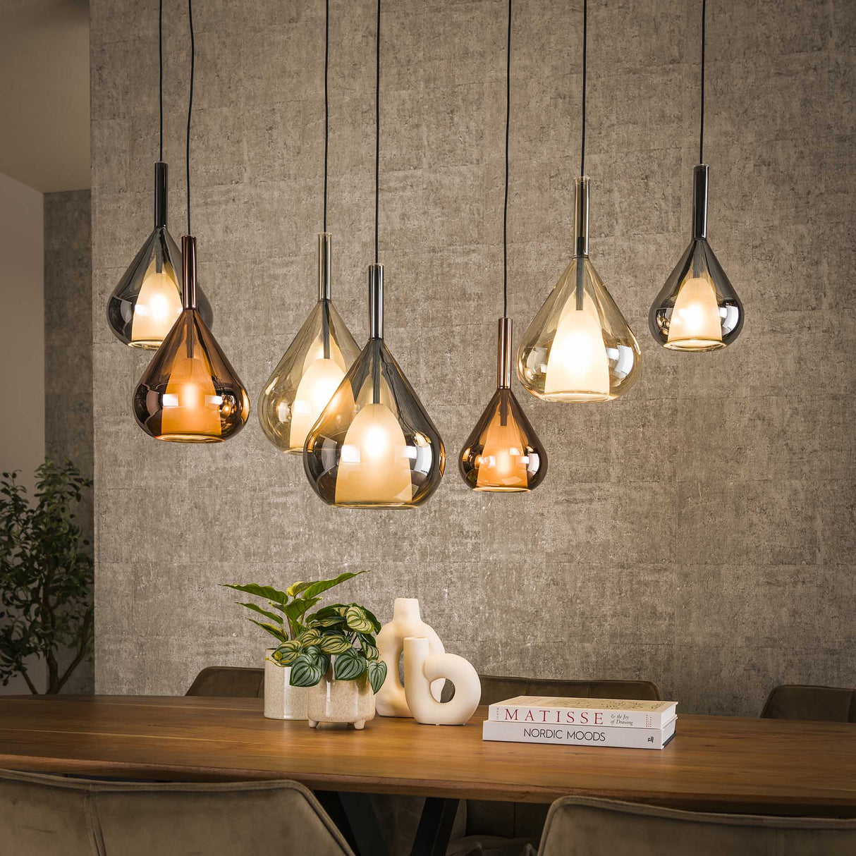 Hanglampen - Moderne Hanglamp Noxen 7 - lichts Gekleurd Glas - Dimehouse
