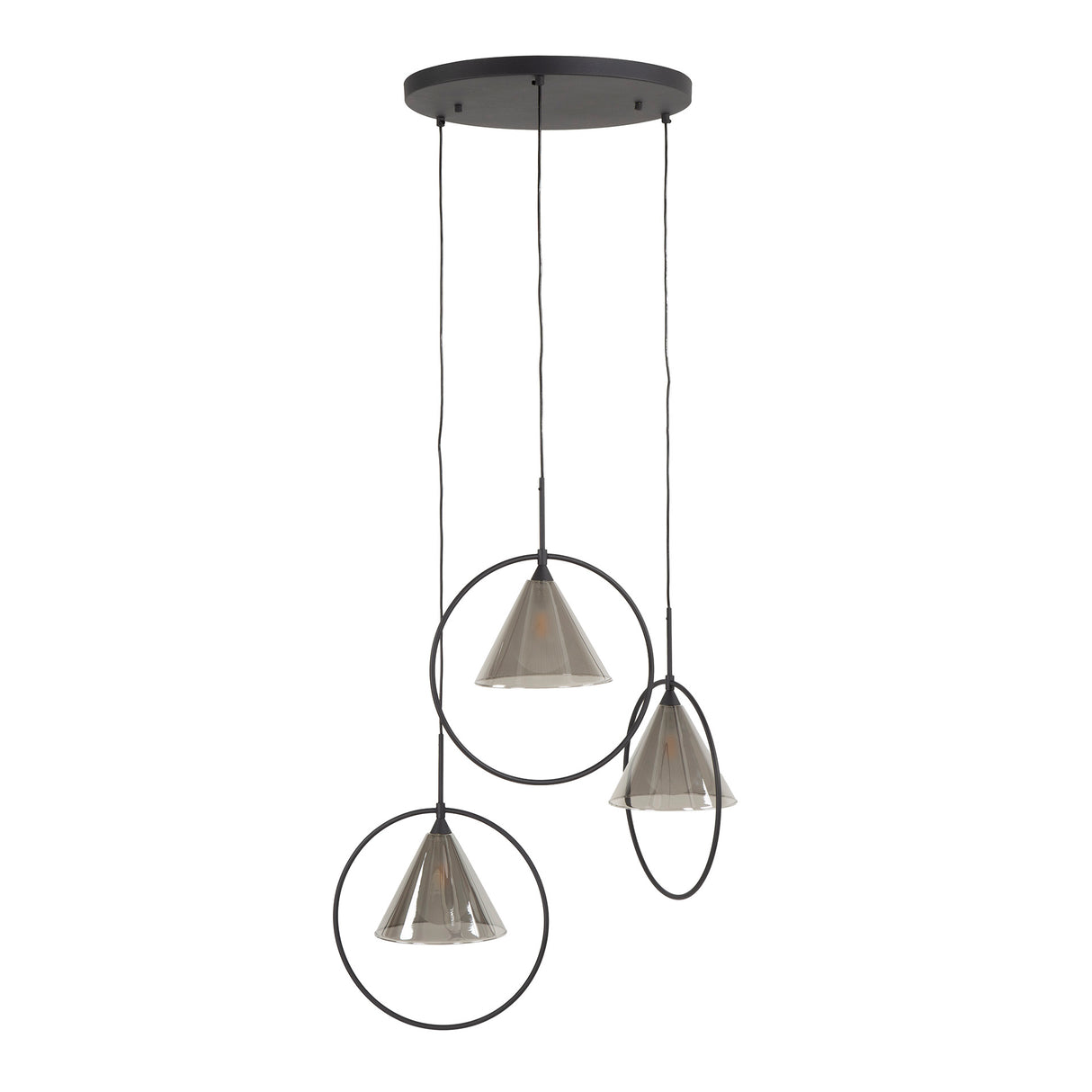 Lámpara colgante Niaz 3 luces pantalla cónica escalonada vidrio gris humo 