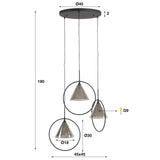 Lámpara colgante Niaz 3 luces pantalla cónica escalonada vidrio gris humo 