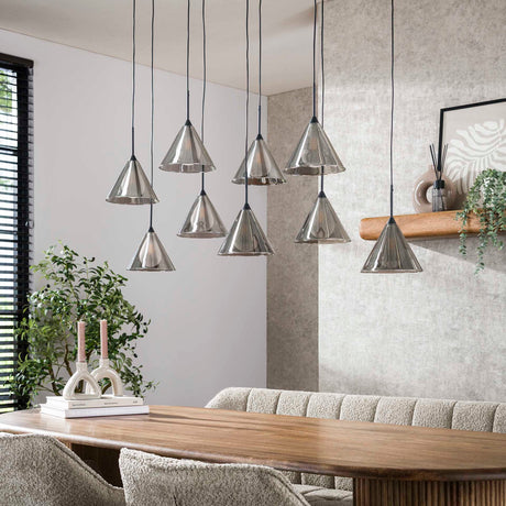 Lámpara colgante Niaz 7 luces pantalla cónica vidrio gris humo 