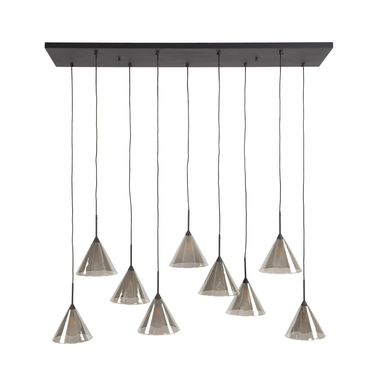 Lámpara colgante Niaz 7 luces pantalla cónica vidrio gris humo 