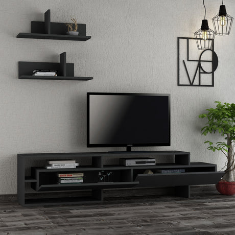 Juego de muebles de TV Gara Anthracite Melamine 180x42x32 cm