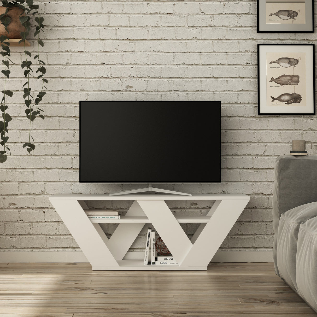 TV Meubels - TV Meubel Pipralla Wit Melamine 110x40x30 cm - Dimehouse