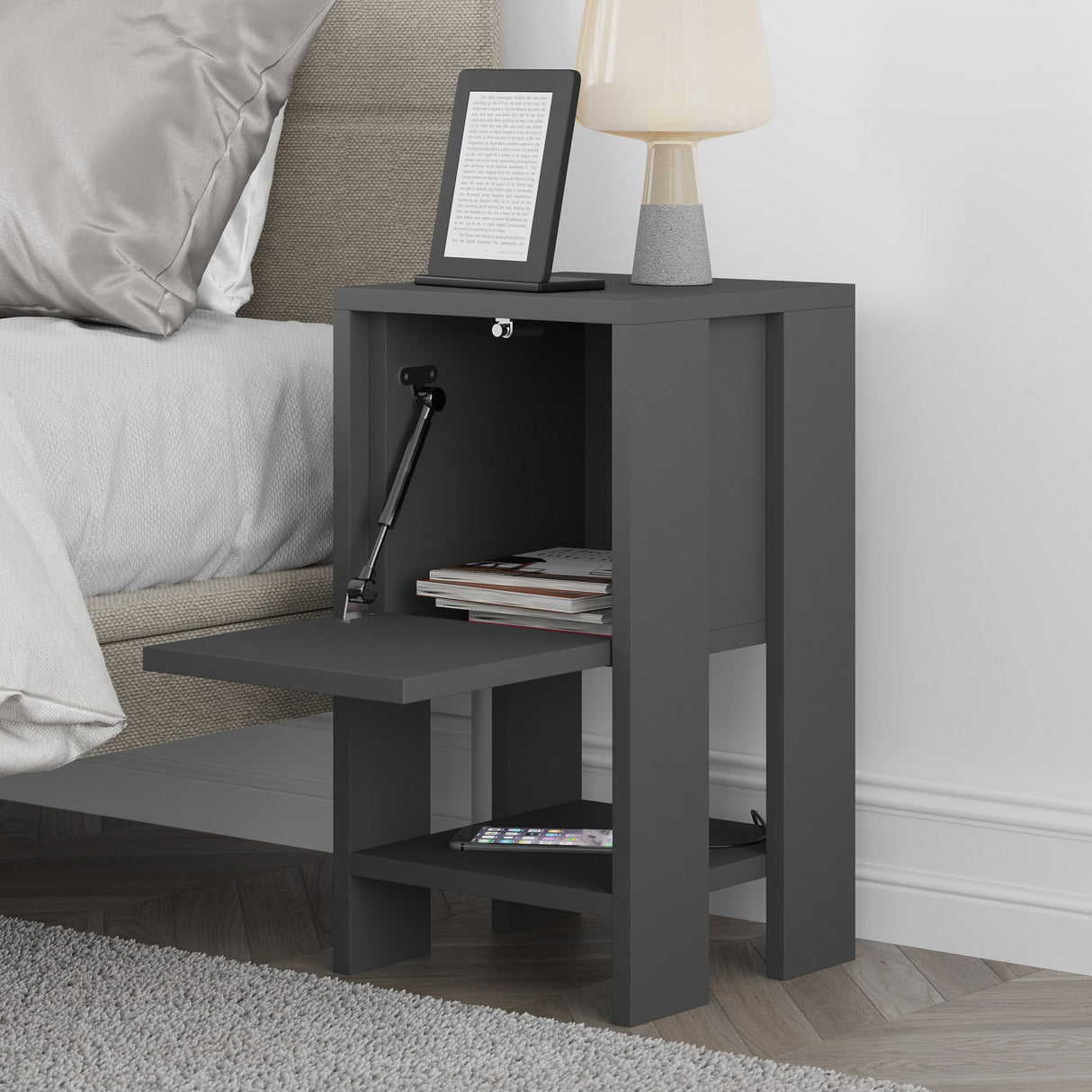Mesa de noche Ema Anthracite Melamine 30x55x30 cm