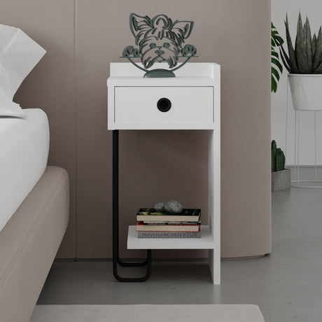 Mesa de noche Sirius Right White Melamine 32x61x30 cm