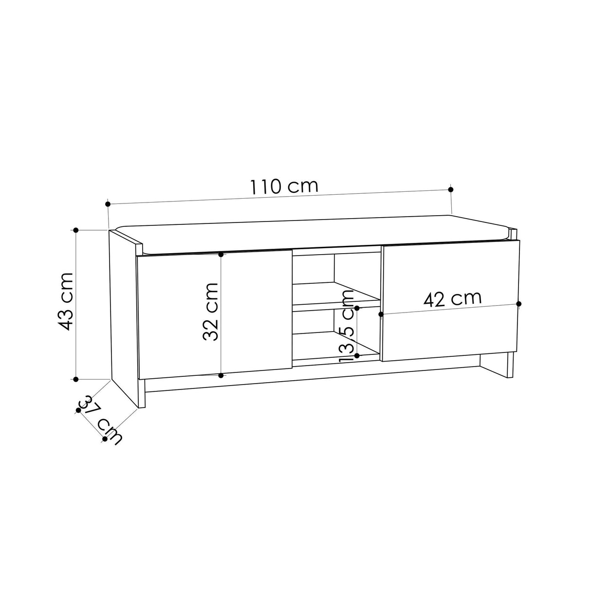 Schoenenkasten - Schoenenkast Eiken met antraciet Melamine - zes vakken - 110x43x37 cm - Zulla - Dimehouse