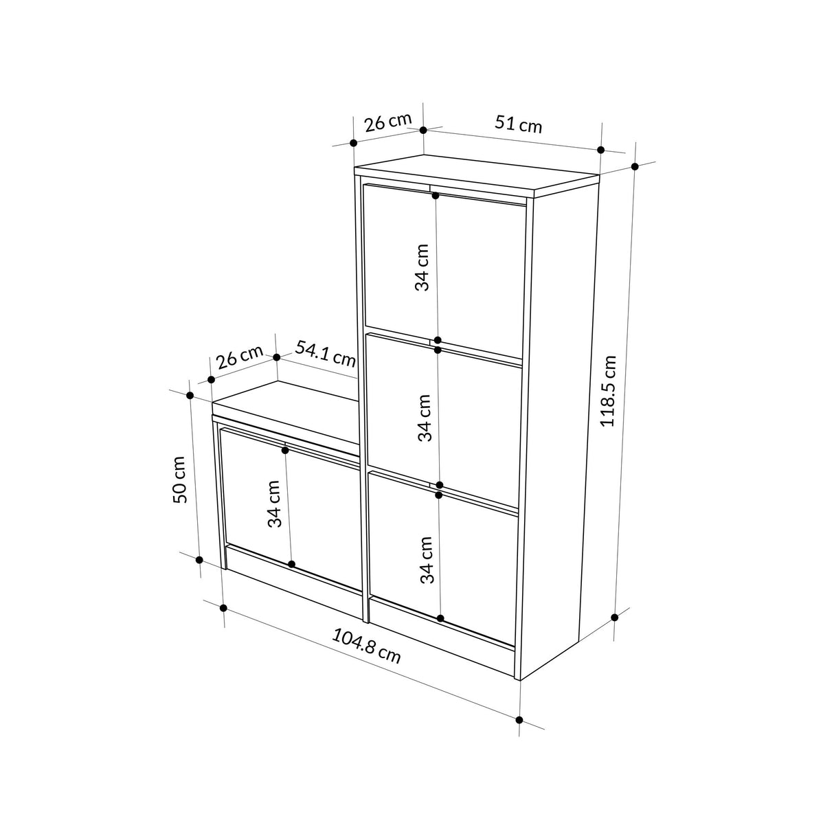 Schoenenkasten - Schoenenkast Dude Wit Melamine 105x118,5x26 cm - Dimehouse