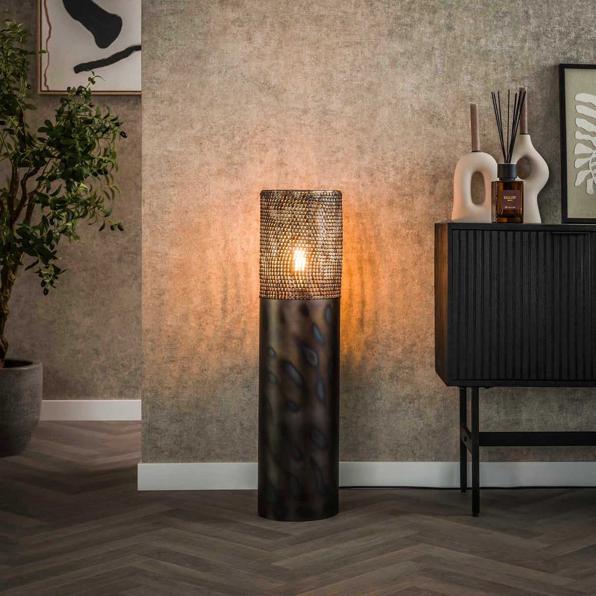 Lámpara de pie cilindro Brick 90 cm negro marrón 