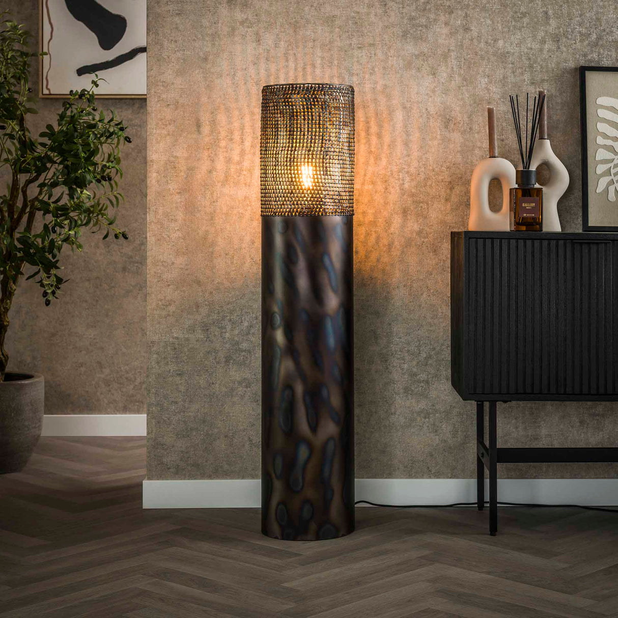 Lámpara de pie cilindro Brick 120 cm negro marrón 