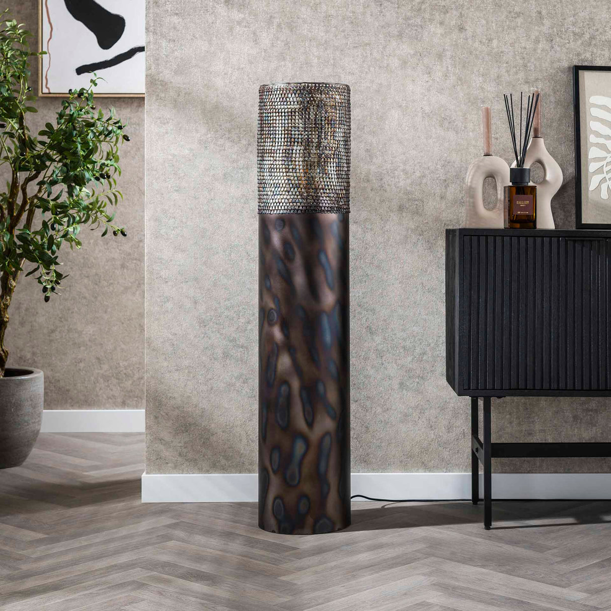 Lámpara de pie cilindro Brick 120 cm negro marrón 