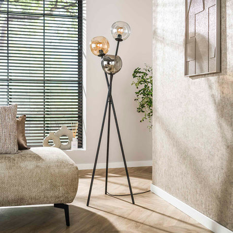 Vloerlamp Nova 3-lichts Zwart met Globes