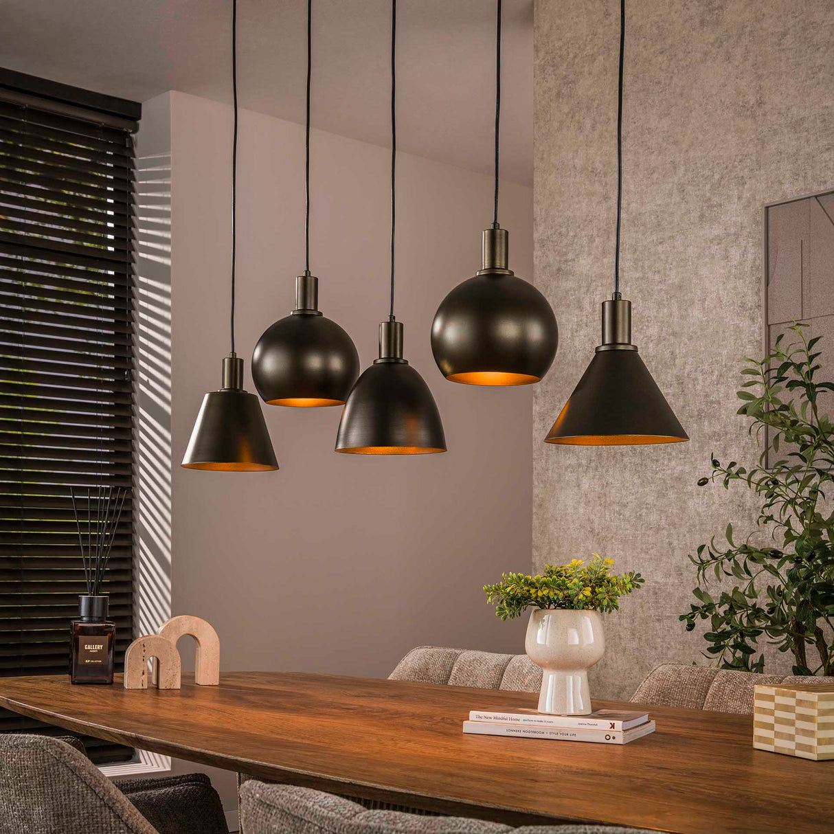 Hanglamp Sienna 5-lichts Industrieel - Bruin 120 cm
