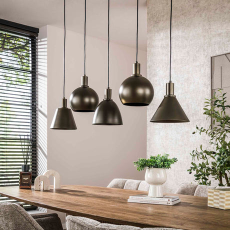 Lámpara colgante Sienna de 5 luces, industrial - Marrón, 120 cm 