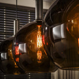 Hanglamp 3-lichts bruin glas zwart metaal Valeo 115 cm