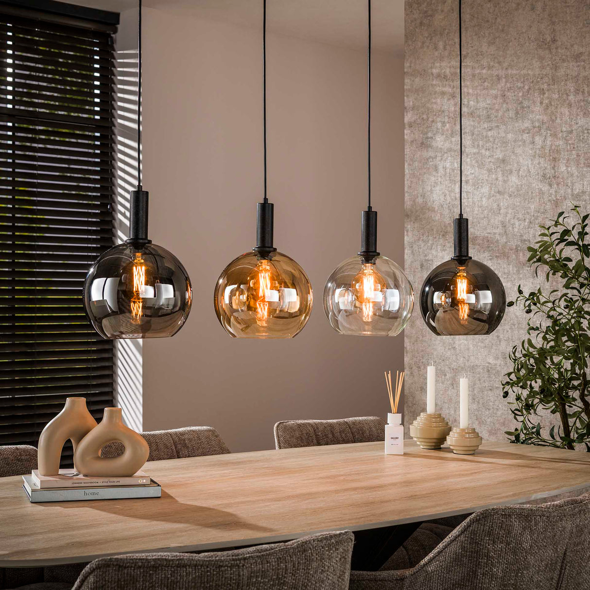 Hanglamp Valeo 4-lichts Zwart Metaal 135 cm