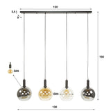 Hanglamp Valeo 4-lichts Zwart Metaal 135 cm